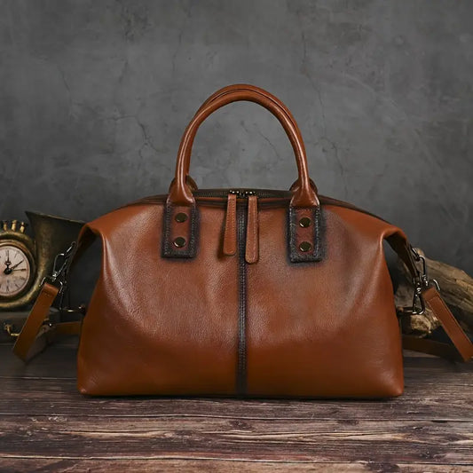 Vintage Braune Lederhandtasche für Damen