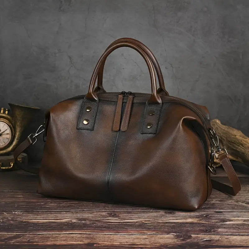 Vintage Braune Lederhandtasche für Damen