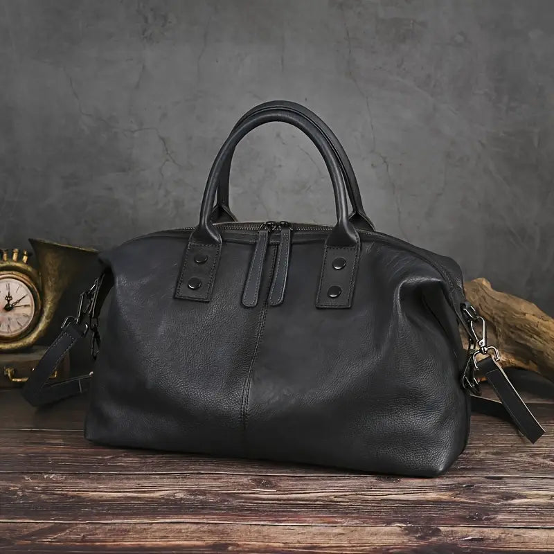 Vintage Braune Lederhandtasche für Damen